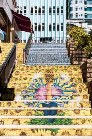 Stairs with street art in Hong Kong