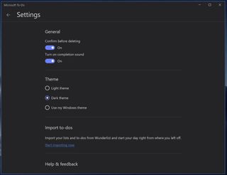 Microsoft To-Do dark settings