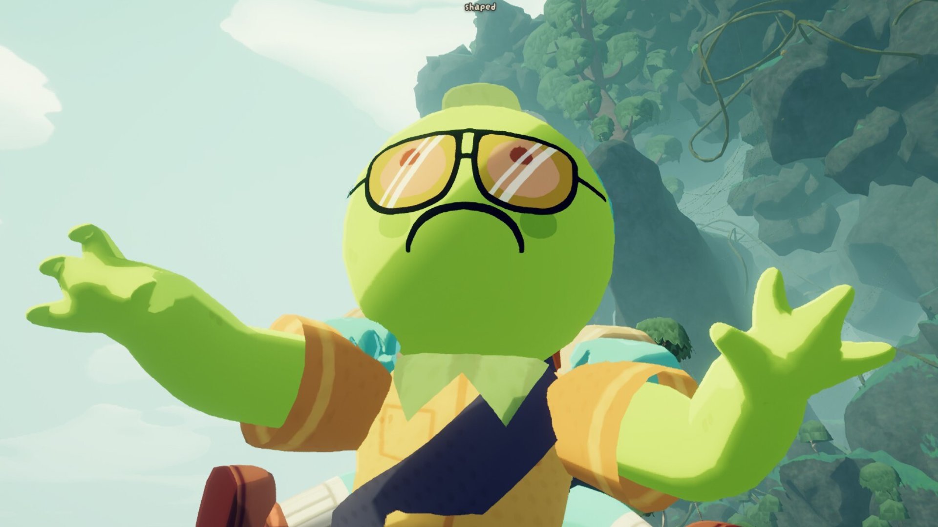 An unhappy camper climbing up a cliff