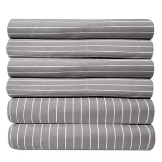 6 Piece Pinstripes Printed Sheet Set, Deluxe Ultra Soft 1500 Series, Double Brushed Microfiber by Sweet Home Collection®