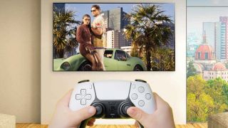 A GTA 6 screenshot on a TV.