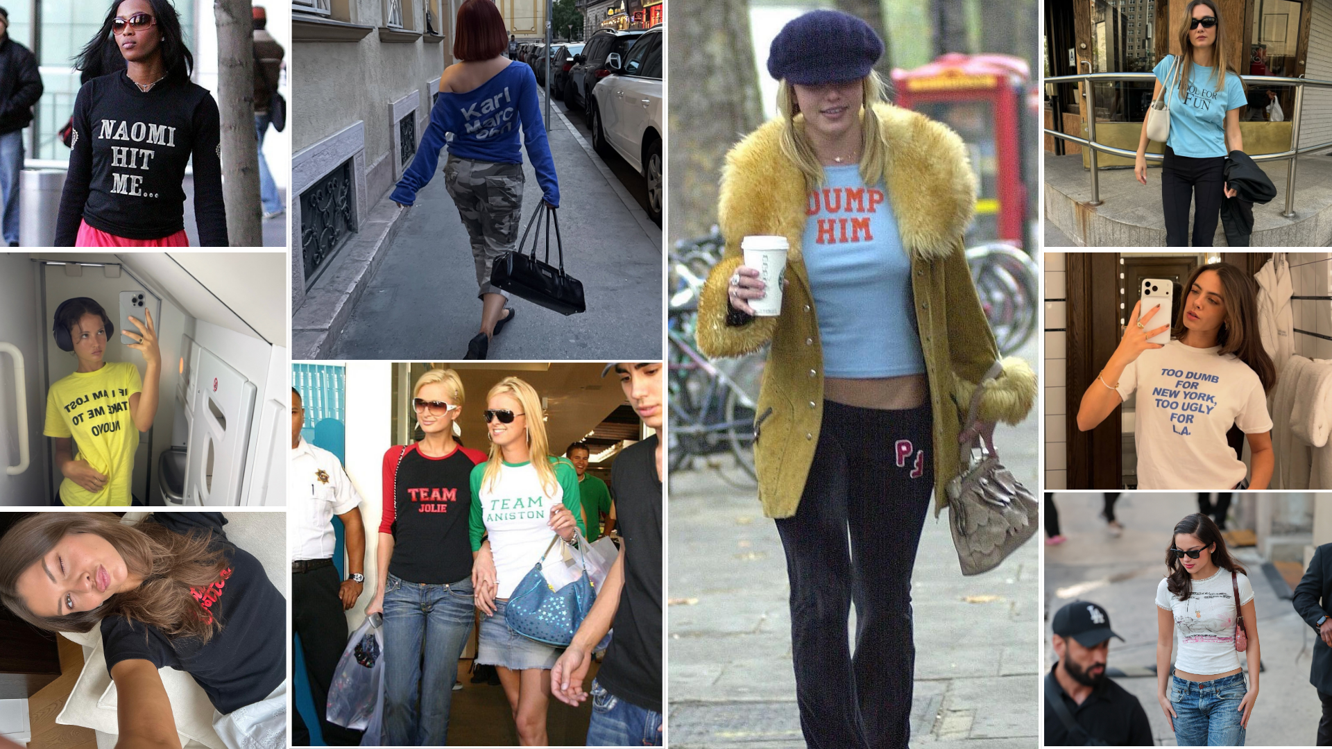 Collage of the graphic t-shirt trend summer 2026.