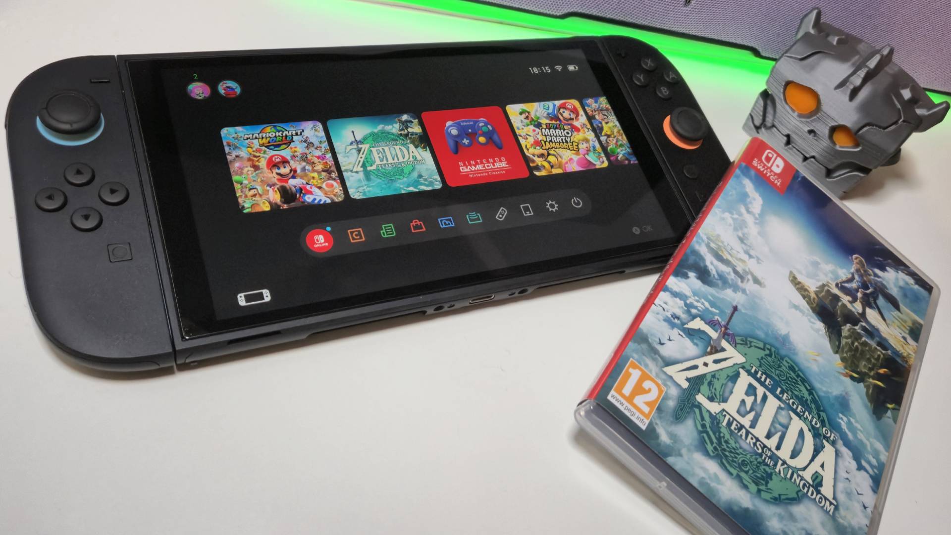 Photo by Rosalie Newcombe of Tears of the Kingdom running on the Nintendo Switch 2, with the box sitting to the side.