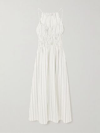 + Net Sustain Carinna Shirred Striped Silk and Cotton-Blend Poplin Midi Dress