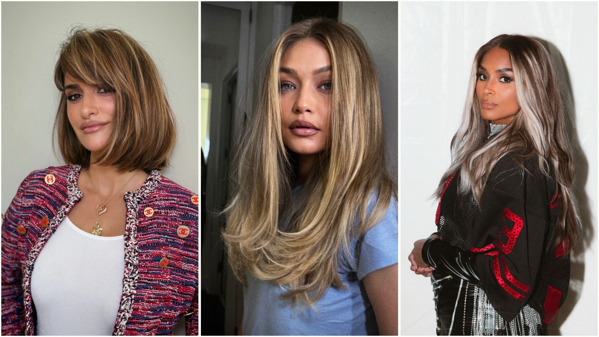 a collage featuring ribbon highlights hair trend