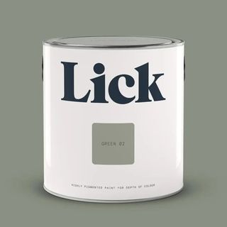 sage green background with pot of paint in white tin from Lick