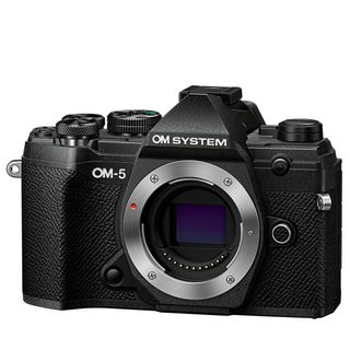 OM System OM-5 mirrorless camera on a white background