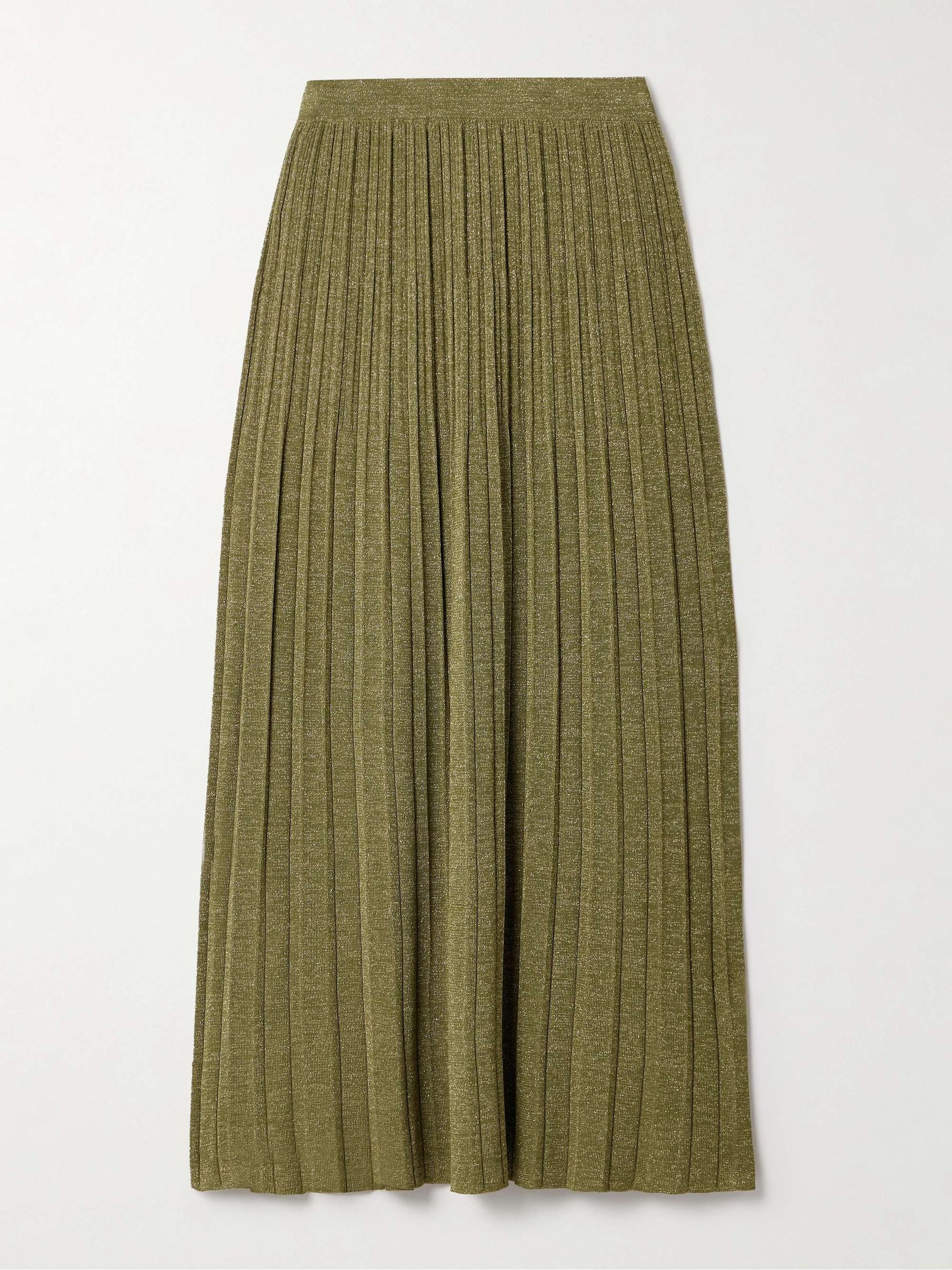 Wylie Metallic Ribbed-Knit Midi Skirt