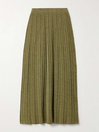 Wylie Metallic Ribbed-Knit Midi Skirt