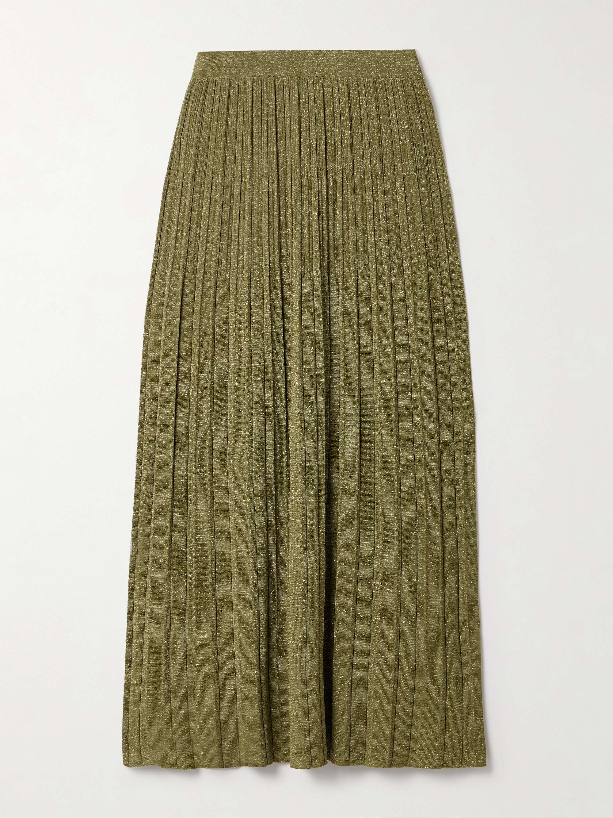 Wylie Metallic Ribbed-Knit Midi Skirt