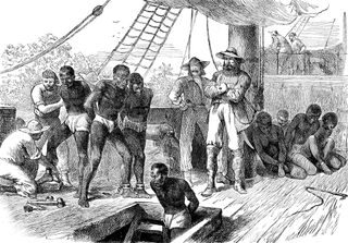 Illustration depicting the cruel abduction of African men and women by slave traders.