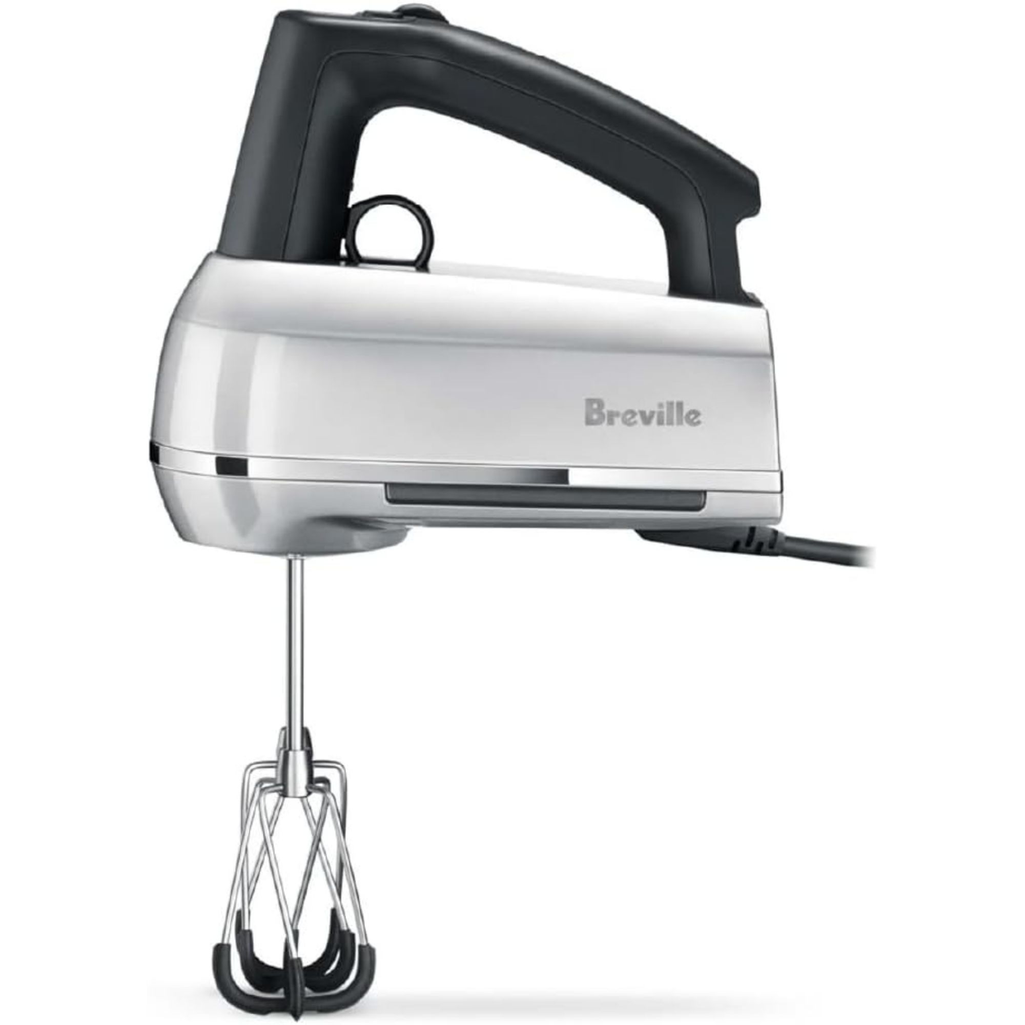 Silver Breville hand whisk with black accents