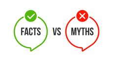 The word "facts" with a green checkmark above it and the word "myths" with a red X above it.