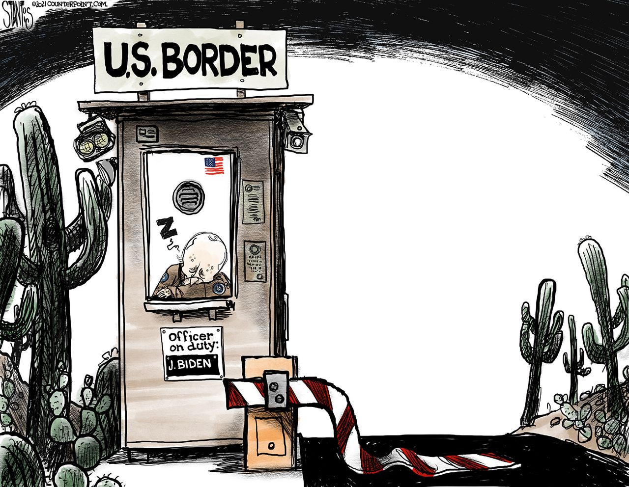 Political Cartoon U.S. biden mexico border