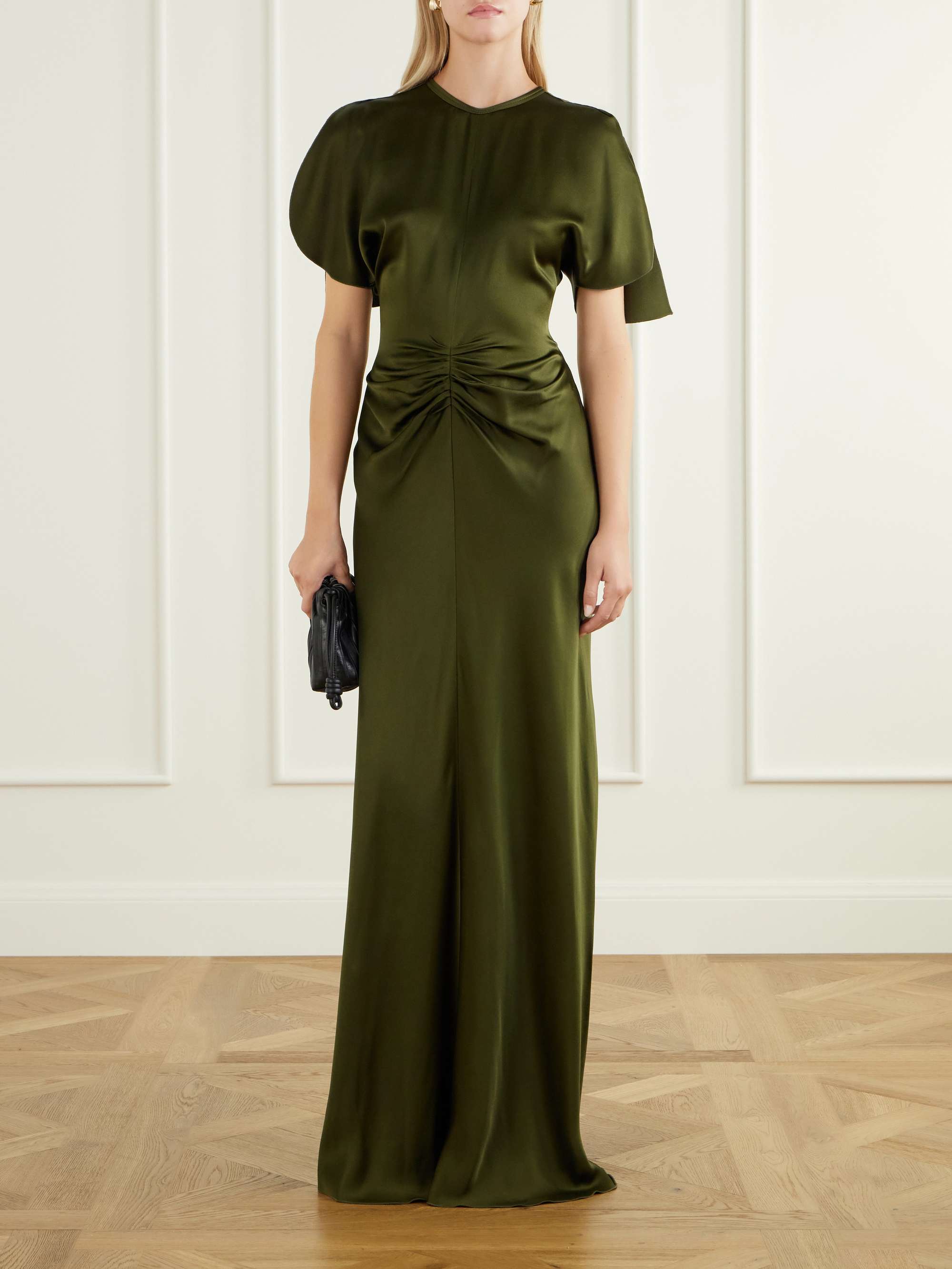 Isabella Gathered Crepe-Satin Gown