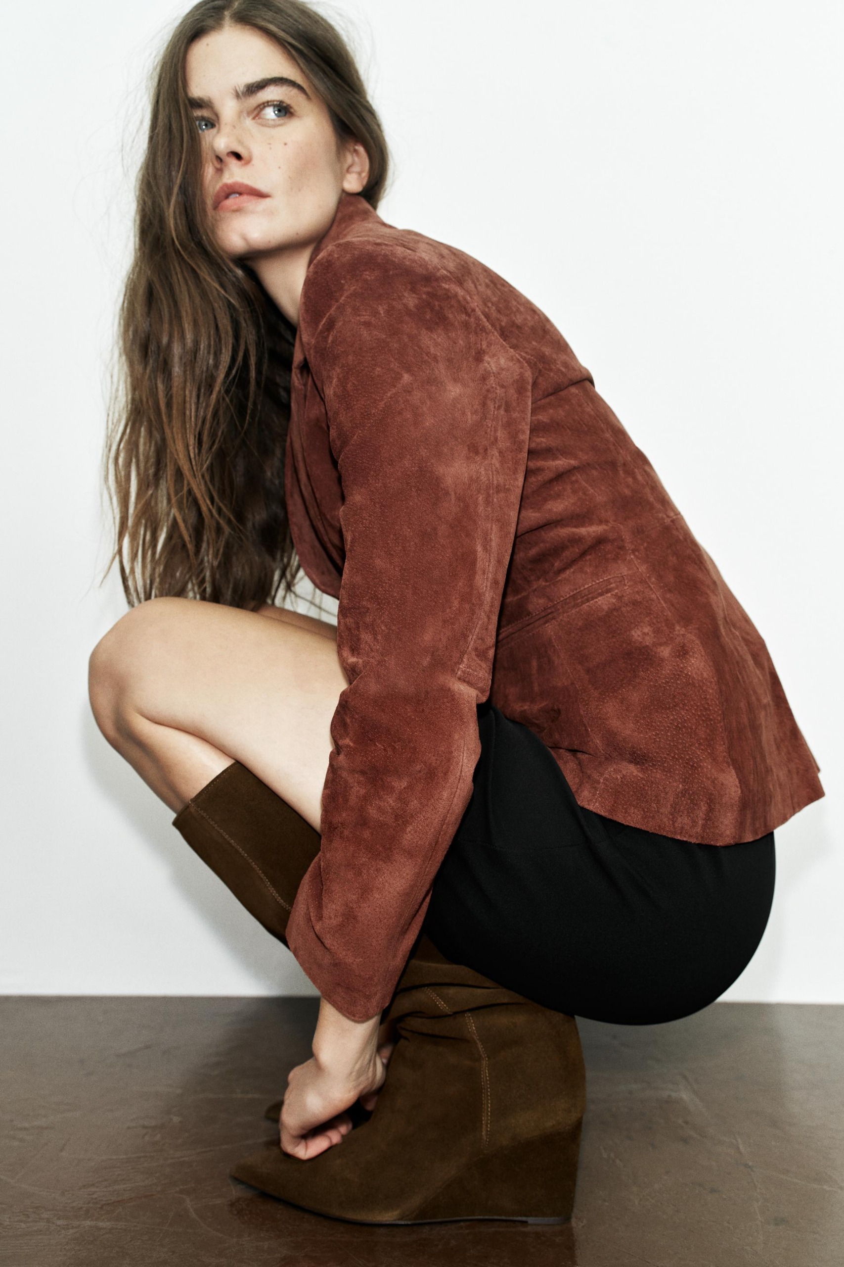 Split Suede Wedge Boots - Brown - 2