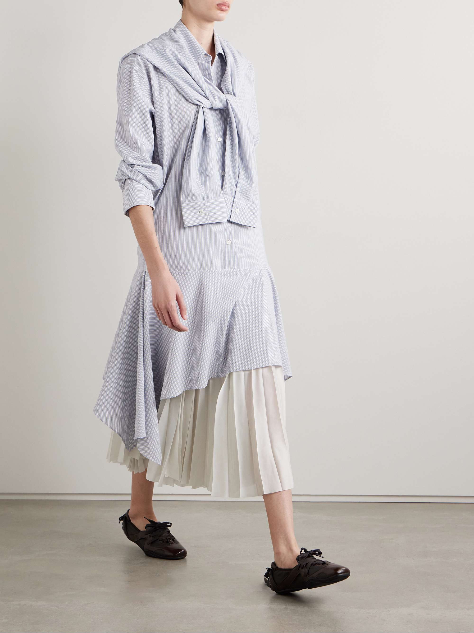 Asymmetric Draped Striped Voile Shirt Dress