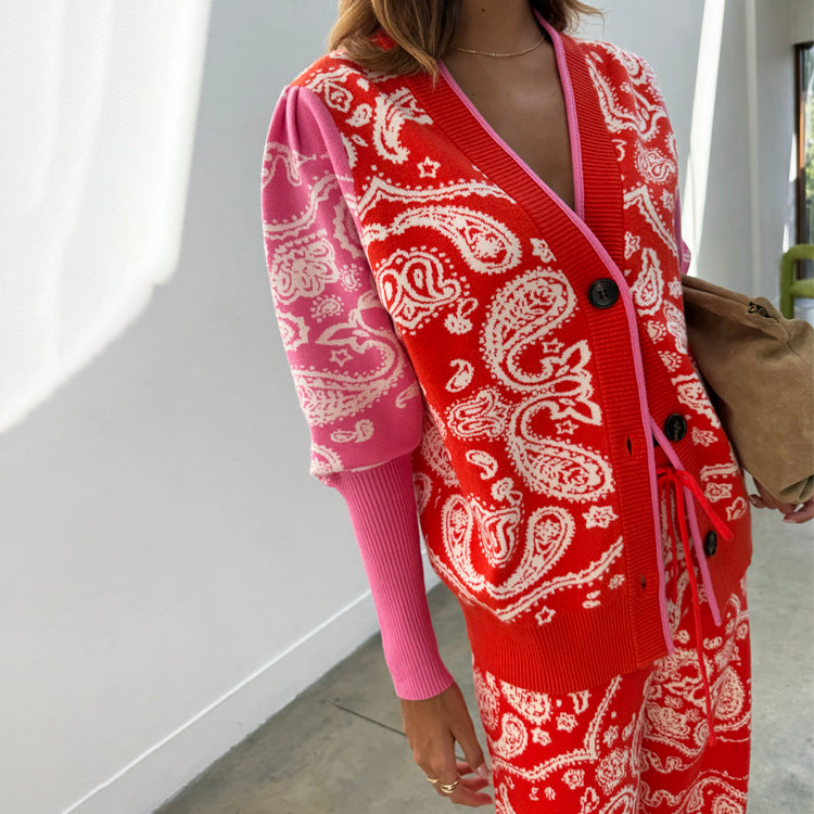 Red Bandana Martha Cardigan - Xs