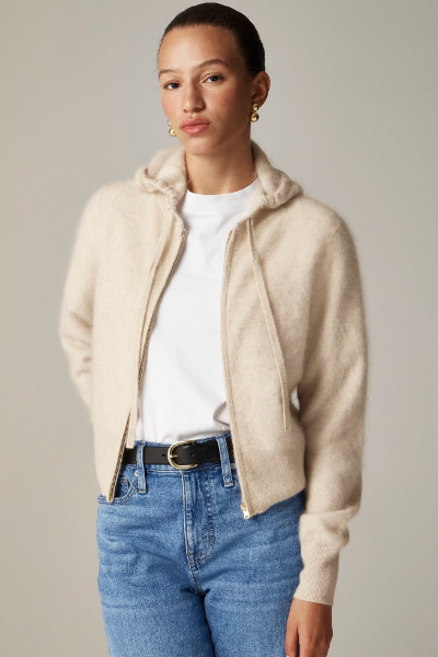 jcrew, Brushed Cashmere Zip-Up Sweatshirt