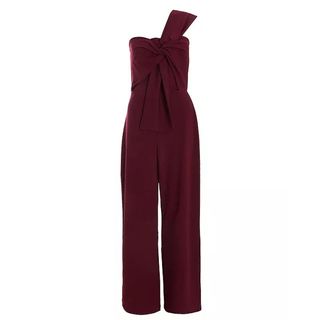 Quiz Plum Tie Front One Shoulder Jumpsuit