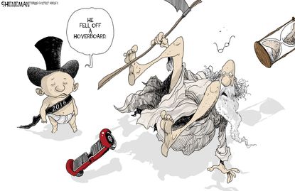 Editorial cartoon New Year Hoverboard