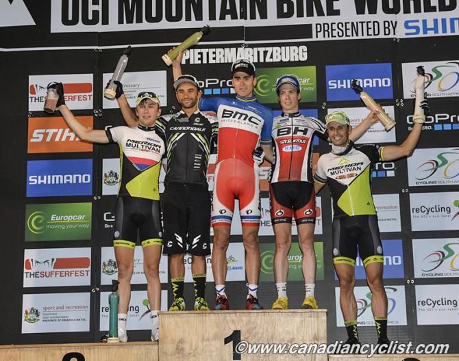 Elite men's podium at the Pietermaritzburg World Cup