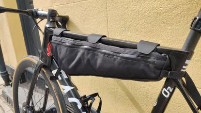 Restrap Frame Bag Large seen from the left side fitted to a Factor O2 bike
