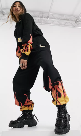 A pair of flame print joggers