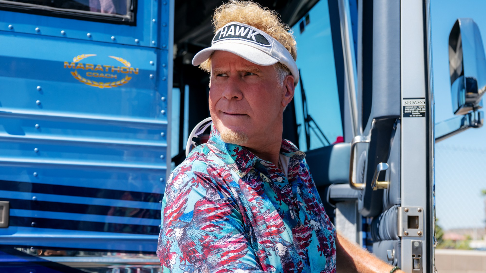 Will Ferrell as Lonnie smirking in The Hawk.