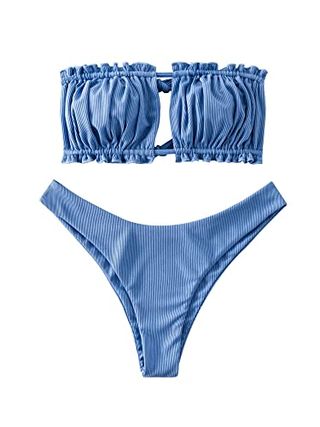 Zaful Bandeau Bikini Set With Drawstring and Ruffles