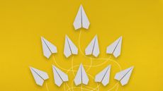 travel green list, Paper Airplanes Multiple Flight Direction Concept on Yellow Background