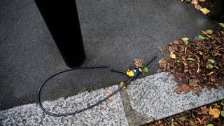 Severed cable lock on the ground