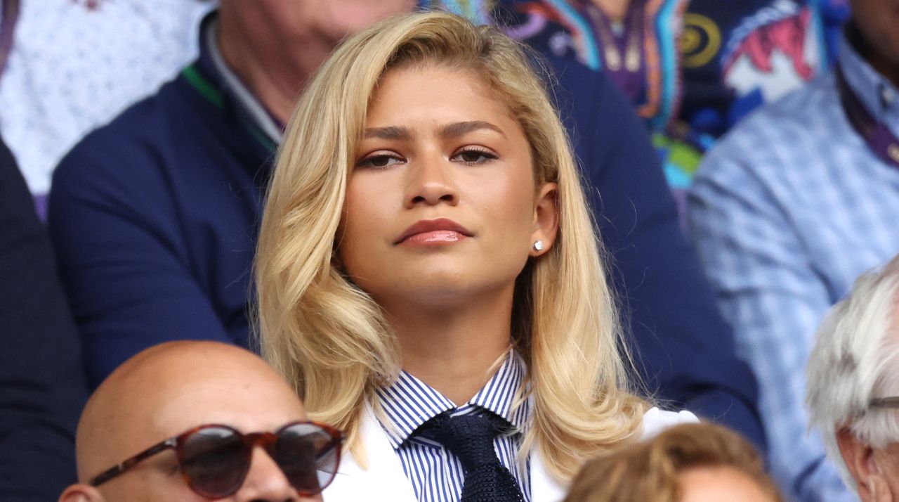 Zendaya looks on during the Gentlemen&#039;s Singles Final between Novak Djokovic of Serbia and Carlos Alcaraz of Spain during day fourteen of The Championships Wimbledon 2024 at All England Lawn Tennis and Croquet Club on July 14, 2024 in London, England.