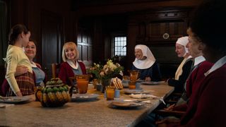 Nancy and Trixie sit around the table at Nonnatus House in Call the Midwife season 14 episode 1