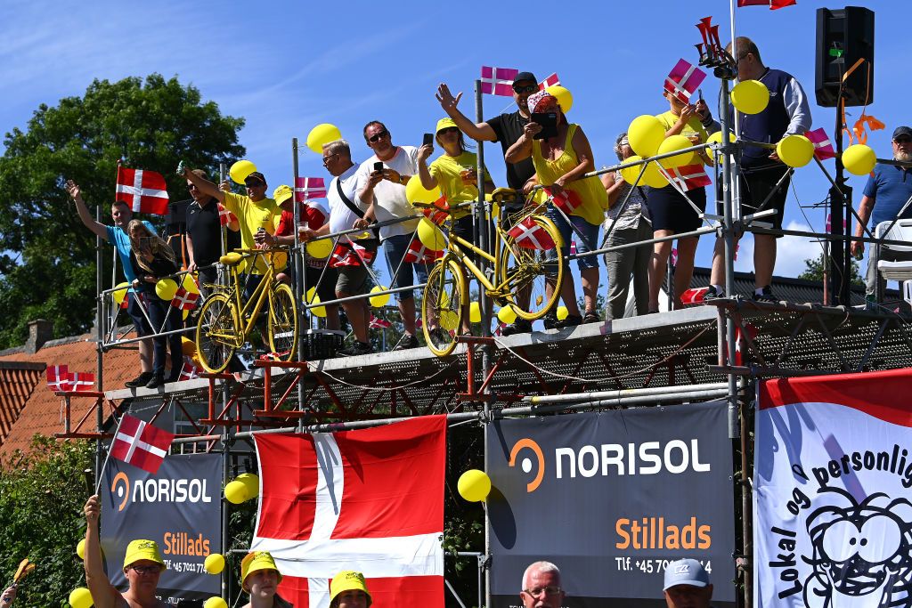 NYBORG DENMARK JULY 02 Fans wait for the peloton to pass during the 109th Tour de France 2022 Stage 2 a 2022km stage from Roskilde to Nyborg TDF2022 WorldTour on July 02 2022 in Nyborg Denmark Photo by Tim de WaeleGetty Images
