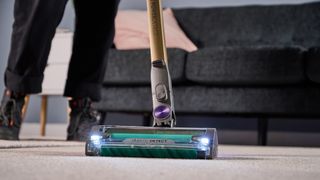 Shark PowerDetect cordless vacuum floorhead with headlamps illuminated