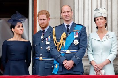 Prince Harry and Prince William with Kate Middleton and Meghan Markle
