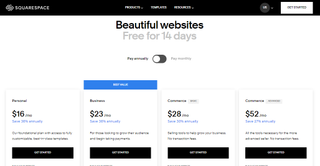 Screenshot of squarespace pricing