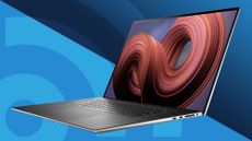 Dell XPS 17 (2022), one of the best 17-inch laptops, on a blue background