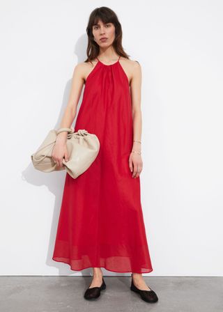 Sleeveless Halterneck Midi Dress