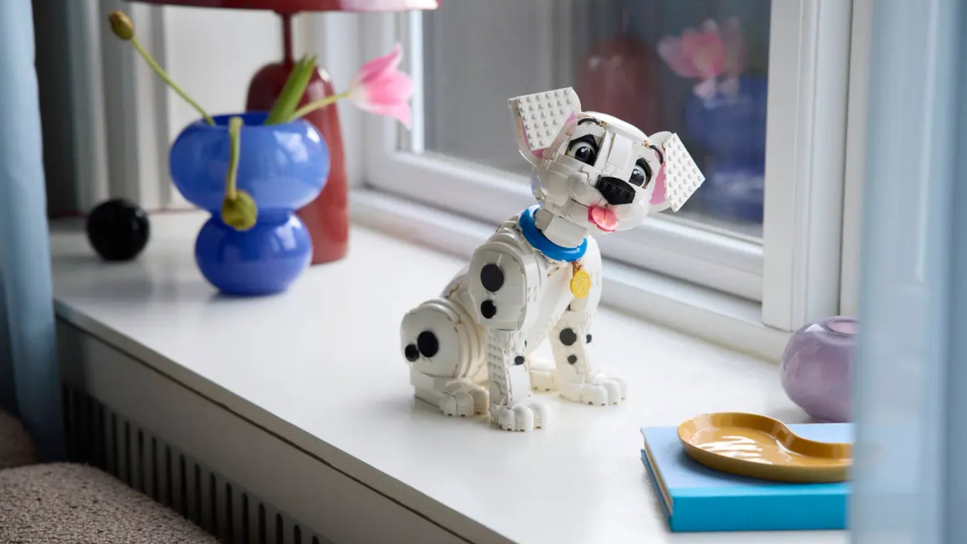 Lego 101 Dalmatians Puppy set on a windowsill