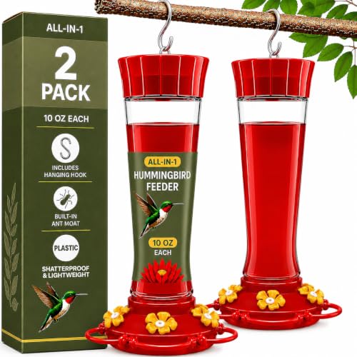Hummingbird Feeders for Outdoors - 10 Oz [set of 2] Built-In Ant Moat