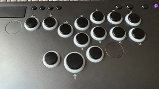 A close-up image of the Victrix Pro KO leverless fight stick's buttons