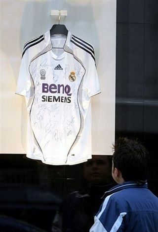 A signed Real Madrid shirt on show in Madrid