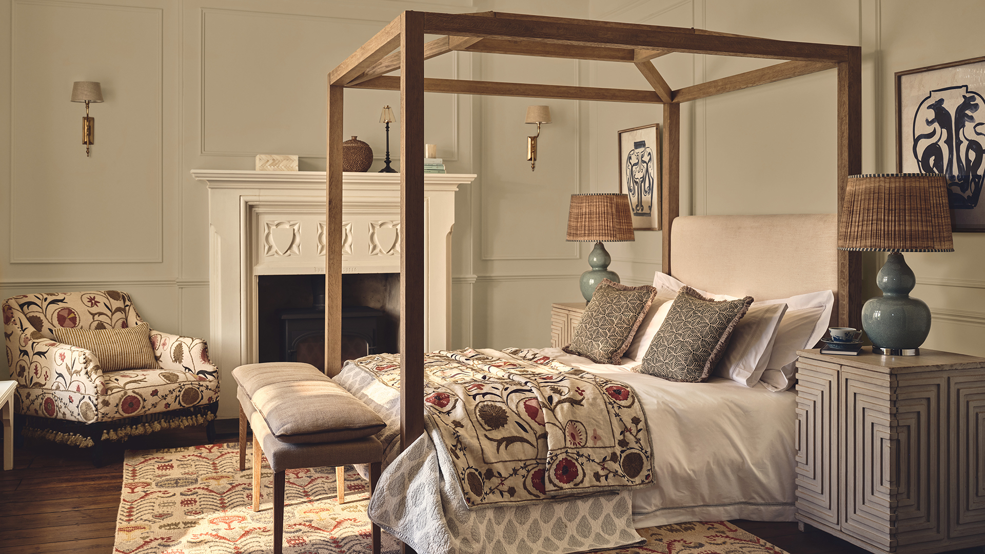 Floral bedspread and armchair