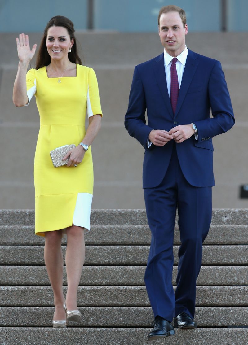 Making a statement in Australia, this neon yellow and white, color-blocked Roksanda Ilincic dress is among our best-loved looks