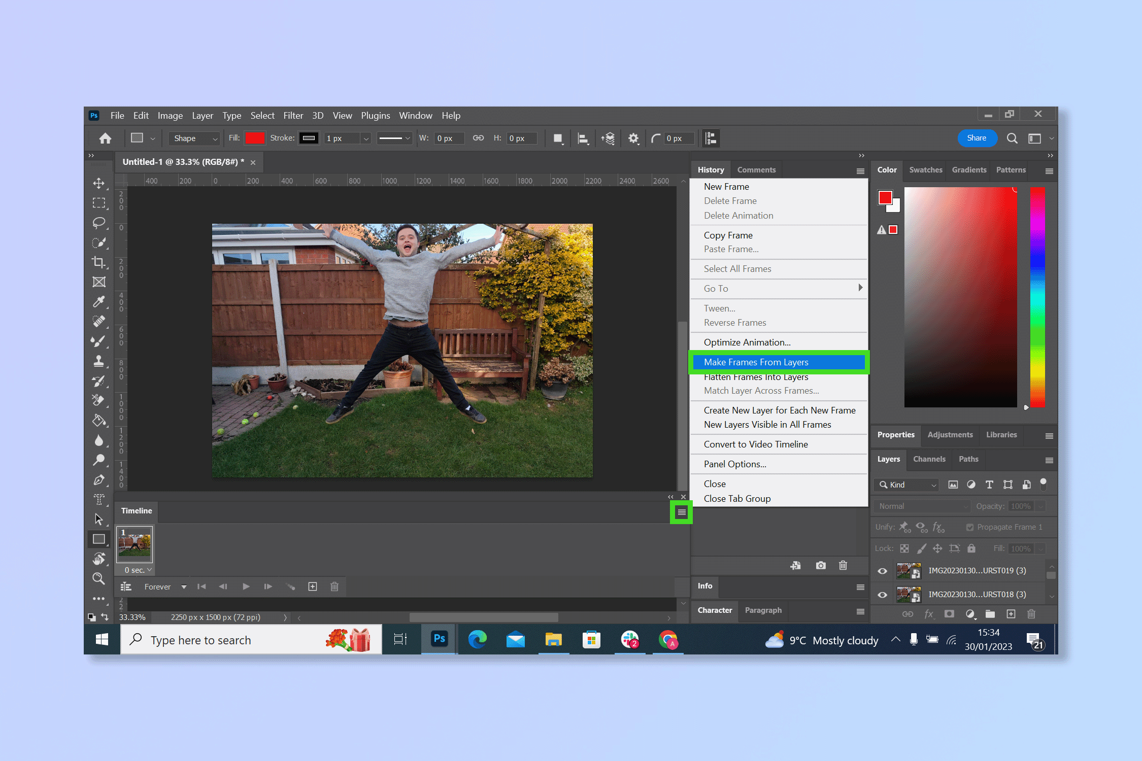 The fourth step to creating a Gif on Photoshop