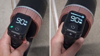 Close up of screen on Shark Stratos IZ400 cordless vacuum