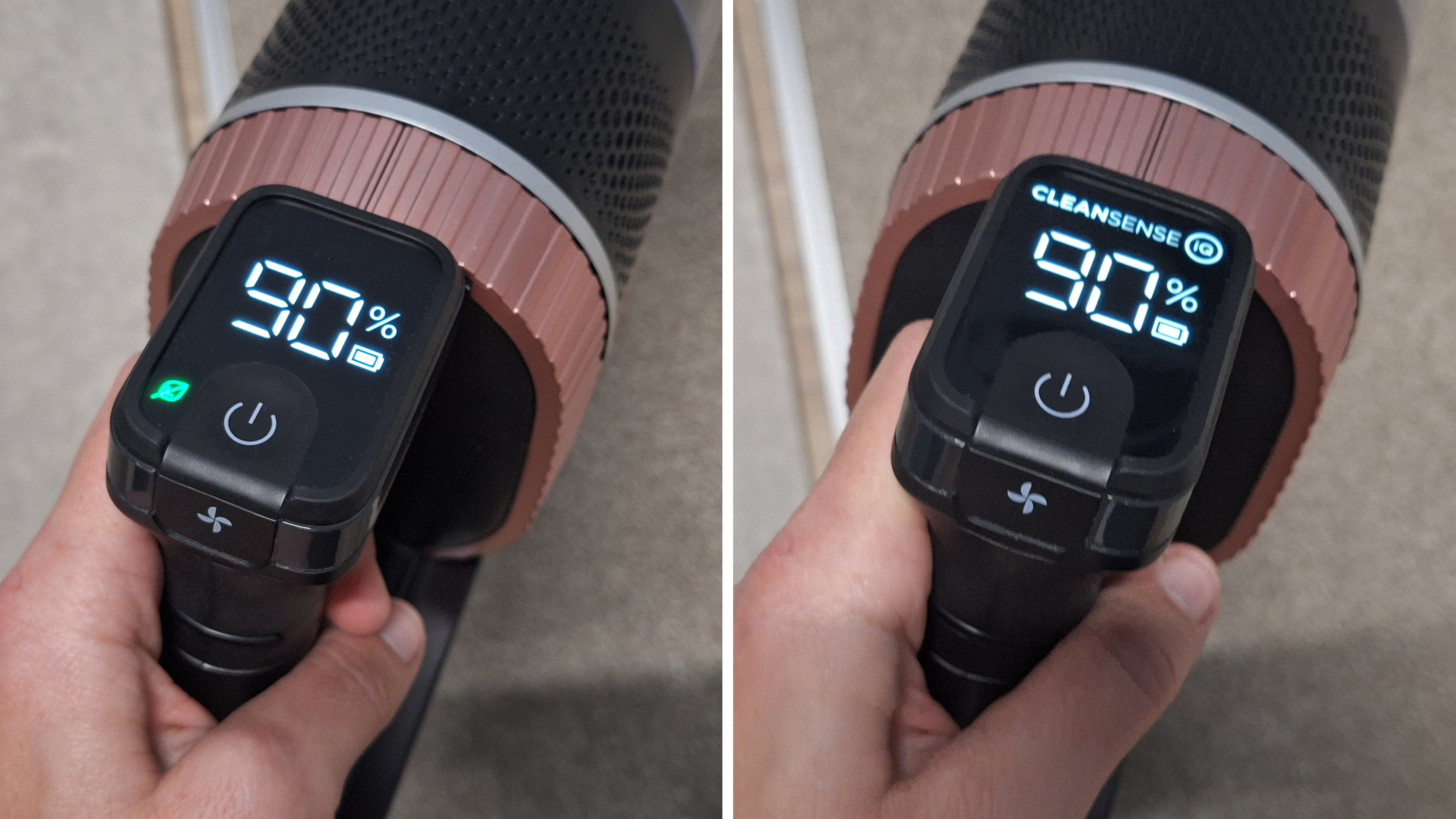 Close up of screen on Shark Stratos IZ400 cordless vacuum