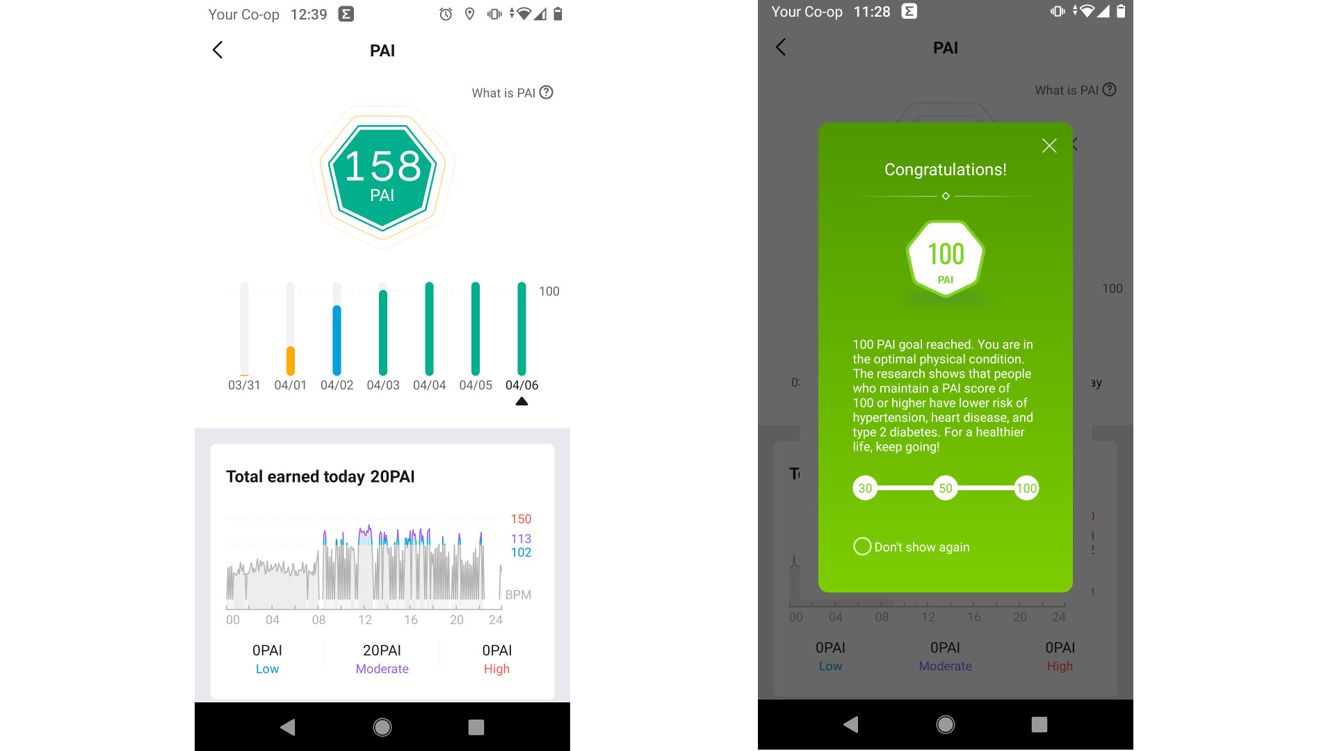 PAI score in Zepp app recorded by Amazfit GTR 3 watch